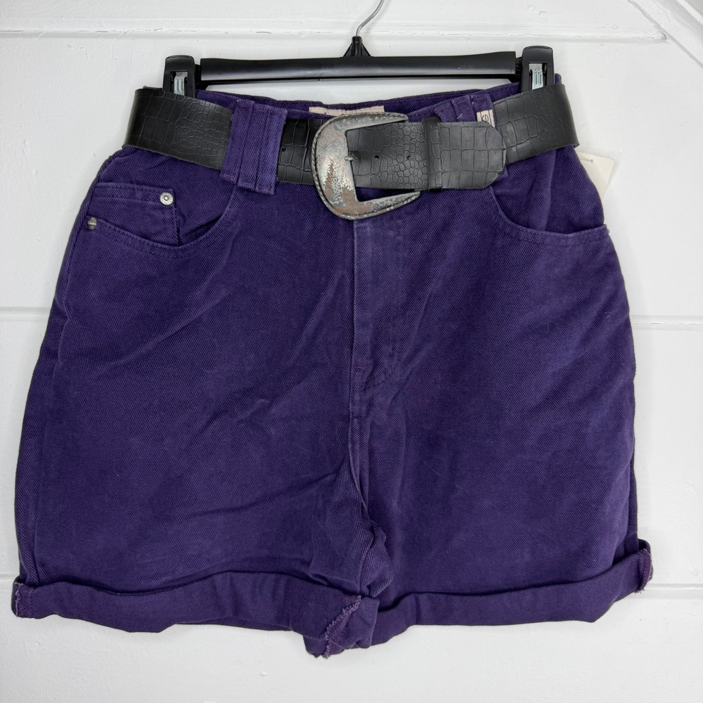 VTG Sasson‎ Purple Denim Shorts Mom Shorts w Large Belt Size 9/10 26" Jorts